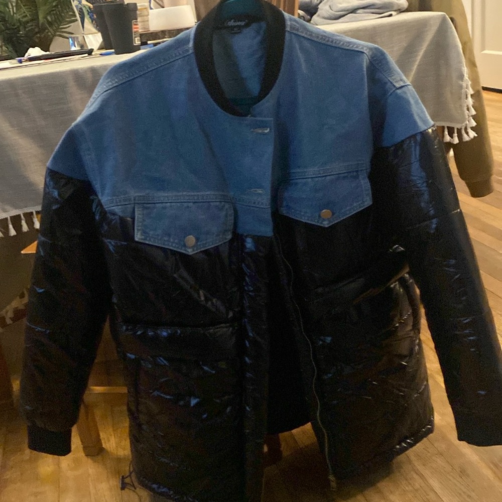 Two tone denim/puffer jacket
